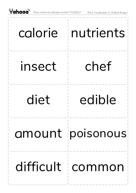 RAZ Vocabulary O: Edible Bugs1 PDF two columns flashcards