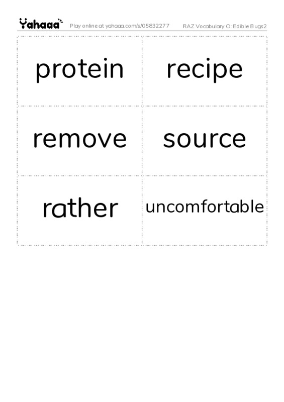 RAZ Vocabulary O: Edible Bugs2 PDF two columns flashcards