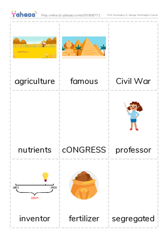 RAZ Vocabulary O: George Washington Carver PDF flaschards with images