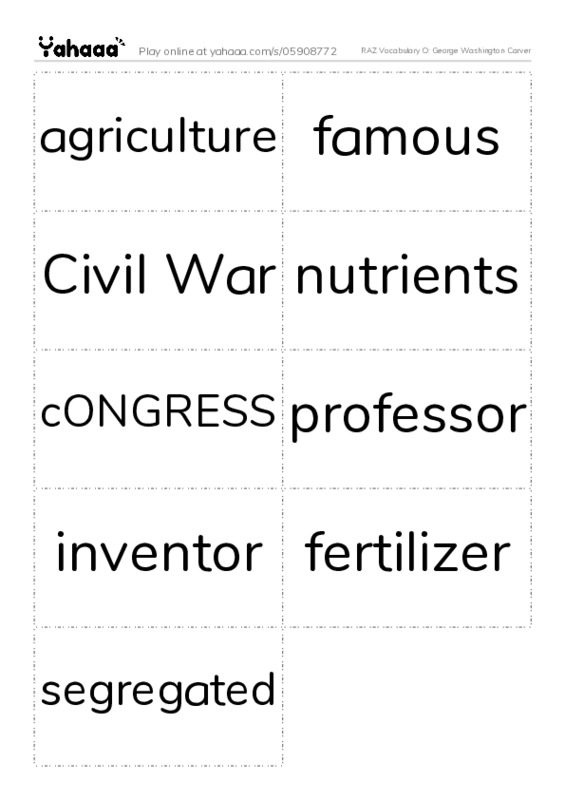 RAZ Vocabulary O: George Washington Carver PDF two columns flashcards
