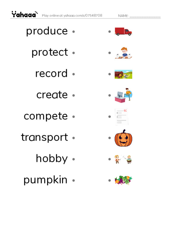 RAZ Vocabulary O: Giant Pumpkins1 PDF link match words worksheet