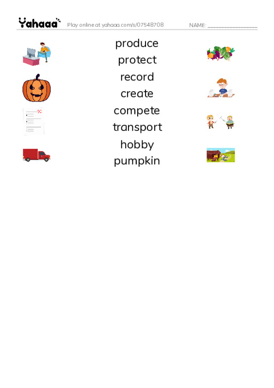 RAZ Vocabulary O: Giant Pumpkins1 PDF three columns match words