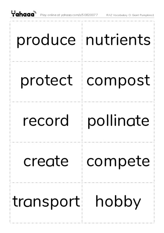 RAZ Vocabulary O: Giant Pumpkins1 PDF two columns flashcards