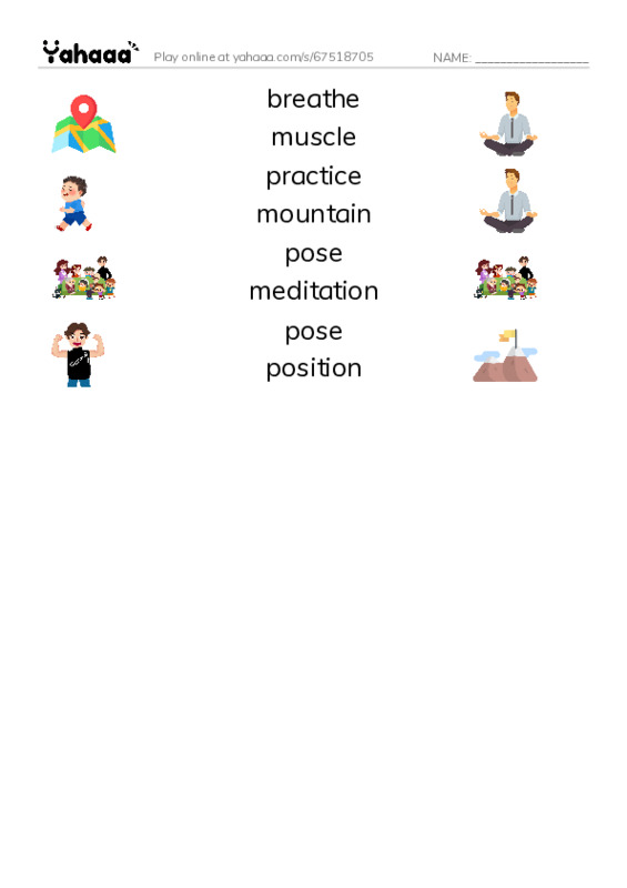 RAZ Vocabulary O: Jenny Loves Yoga1 PDF three columns match words