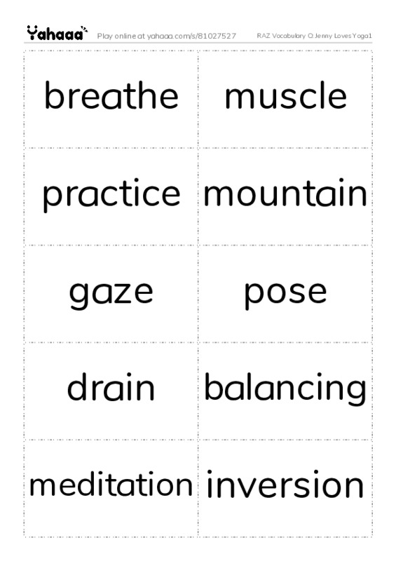 RAZ Vocabulary O: Jenny Loves Yoga1 PDF two columns flashcards