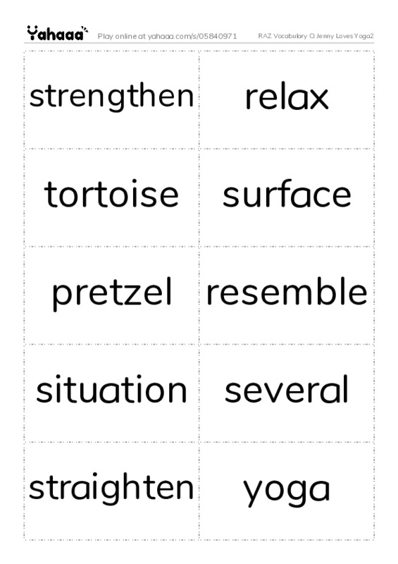 RAZ Vocabulary O: Jenny Loves Yoga2 PDF two columns flashcards