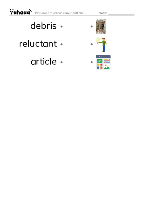 RAZ Vocabulary O: Katies Forest Finds PDF link match words worksheet