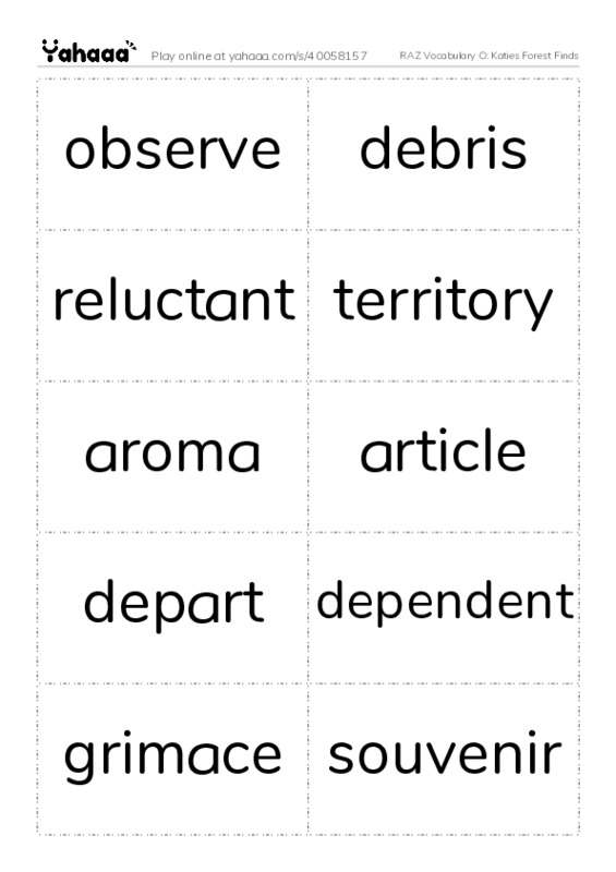 RAZ Vocabulary O: Katies Forest Finds PDF two columns flashcards
