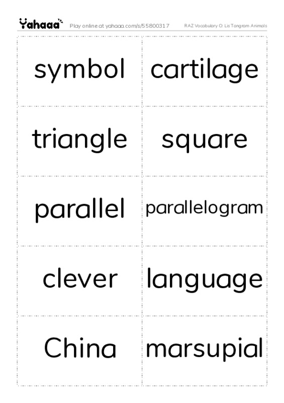 RAZ Vocabulary O: Lis Tangram Animals PDF two columns flashcards
