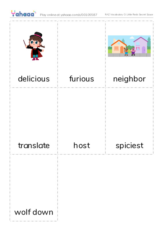 RAZ Vocabulary O: Little Reds Secret Sauce PDF flaschards with images