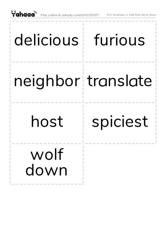 RAZ Vocabulary O: Little Reds Secret Sauce PDF two columns flashcards