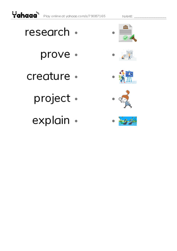 RAZ Vocabulary O: Looking for Bigfoot1 PDF link match words worksheet