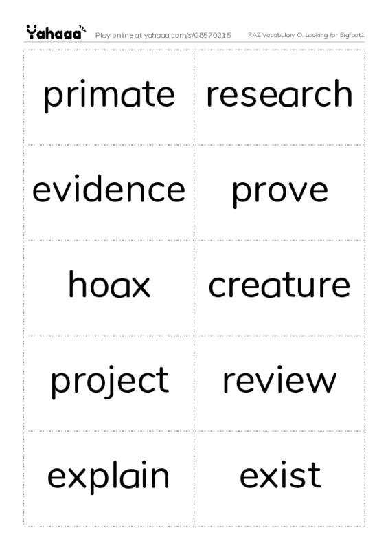 RAZ Vocabulary O: Looking for Bigfoot1 PDF two columns flashcards
