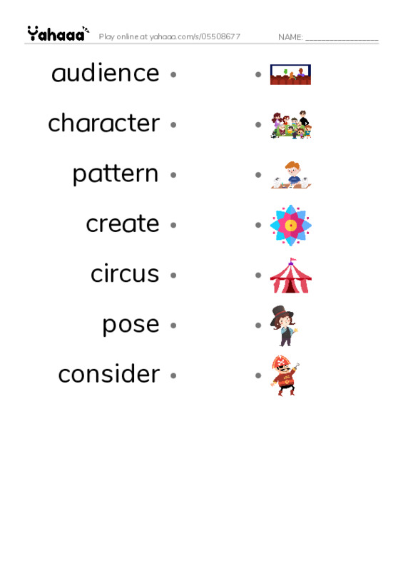 RAZ Vocabulary O: Off to Join the Circus1 PDF link match words worksheet