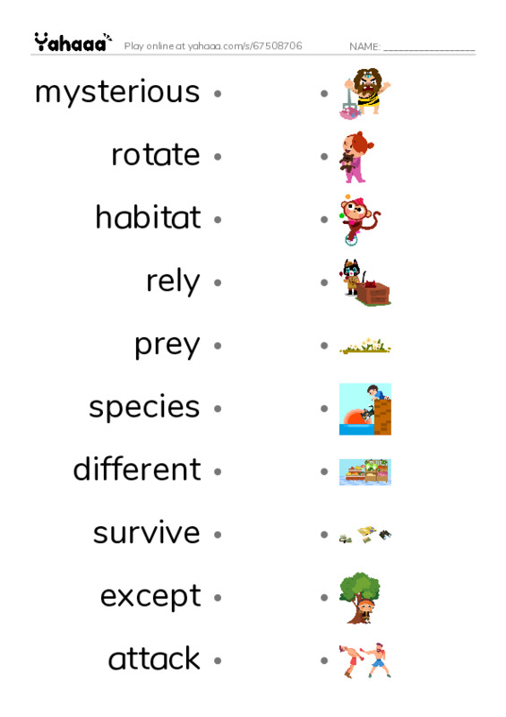 RAZ Vocabulary O: Owls Overhead PDF link match words worksheet