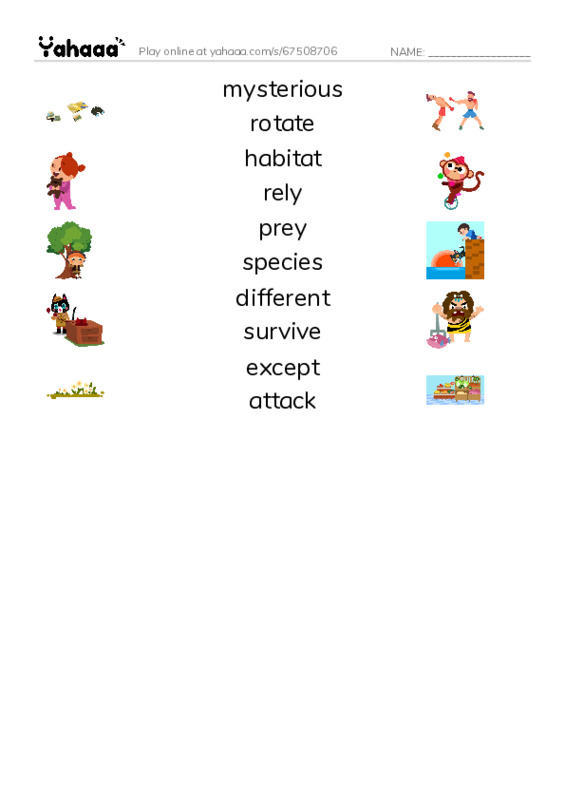 RAZ Vocabulary O: Owls Overhead PDF three columns match words