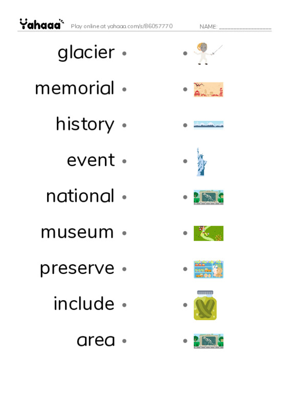 RAZ Vocabulary O: Park Rangers1 PDF link match words worksheet