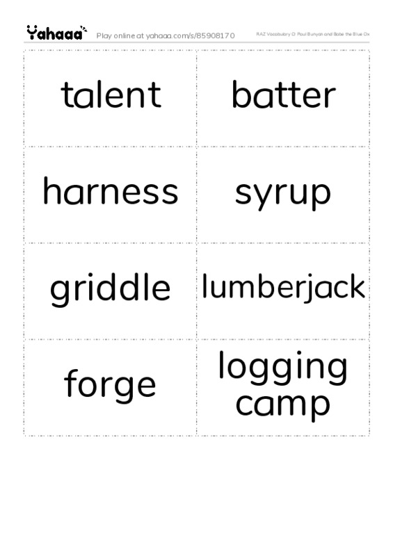 RAZ Vocabulary O: Paul Bunyan and Babe the Blue Ox PDF two columns flashcards