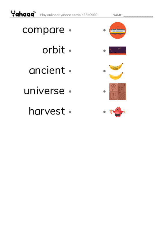 RAZ Vocabulary O: Plutos New Friends PDF link match words worksheet