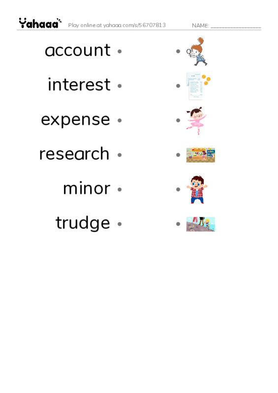 RAZ Vocabulary O: RainyDay Savings PDF link match words worksheet