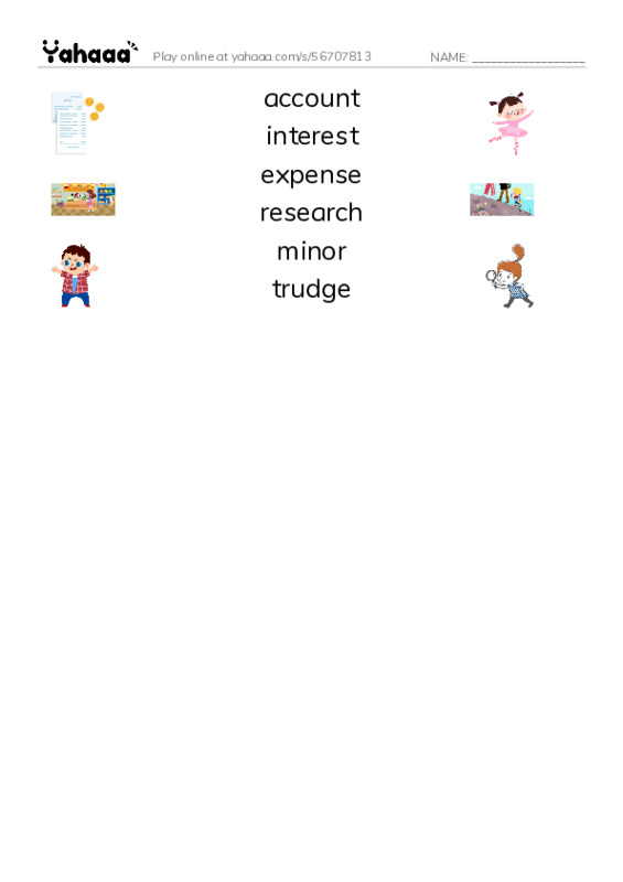 RAZ Vocabulary O: RainyDay Savings PDF three columns match words