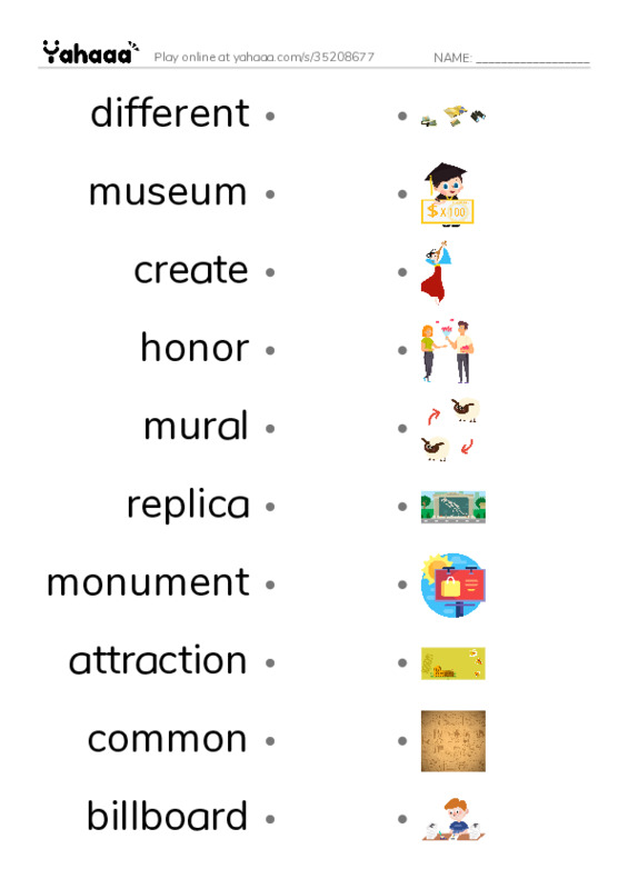 RAZ Vocabulary O: Roadside Oddities1 PDF link match words worksheet