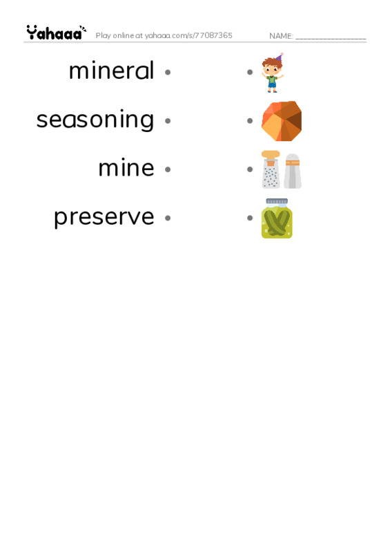 RAZ Vocabulary O: Salt Rocks PDF link match words worksheet