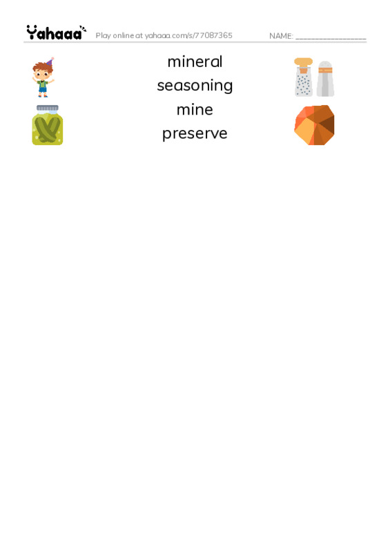 RAZ Vocabulary O: Salt Rocks PDF three columns match words