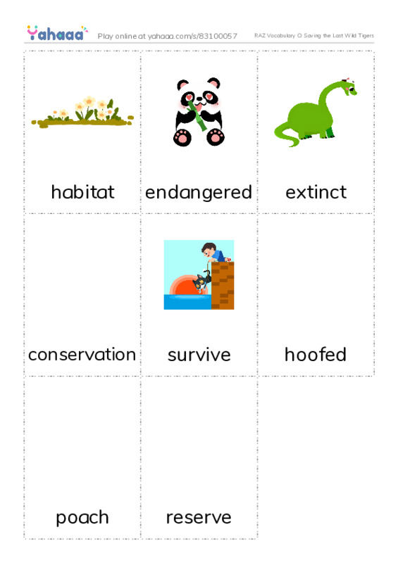 RAZ Vocabulary O: Saving the Last Wild Tigers PDF flaschards with images