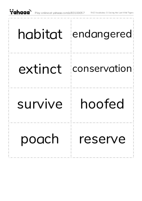 RAZ Vocabulary O: Saving the Last Wild Tigers PDF two columns flashcards