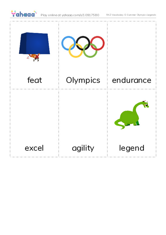 RAZ Vocabulary O: Summer Olympics Legends PDF flaschards with images