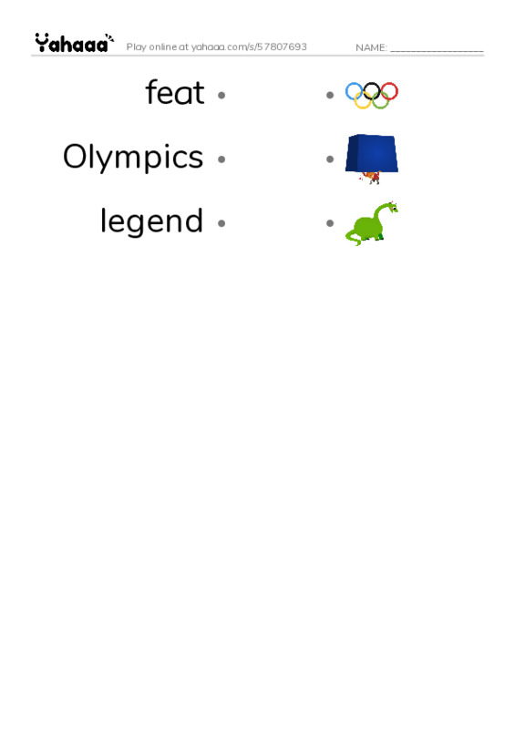 RAZ Vocabulary O: Summer Olympics Legends PDF link match words worksheet