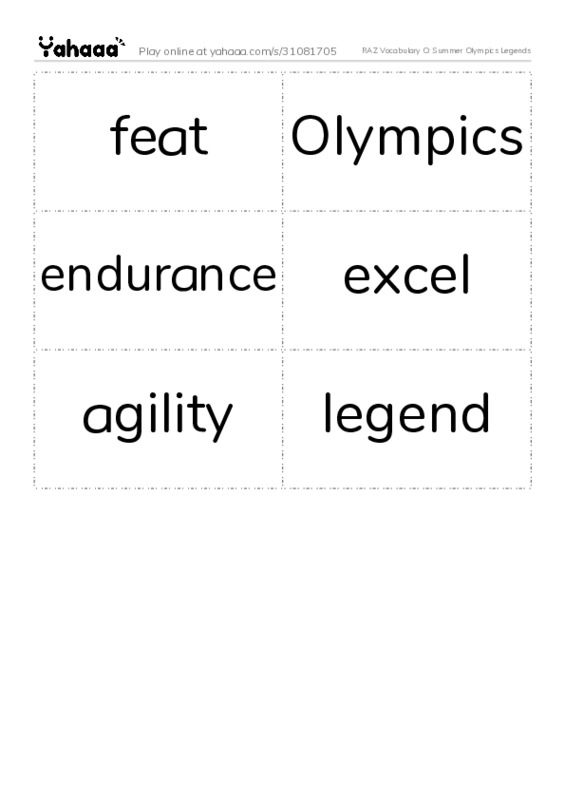 RAZ Vocabulary O: Summer Olympics Legends PDF two columns flashcards