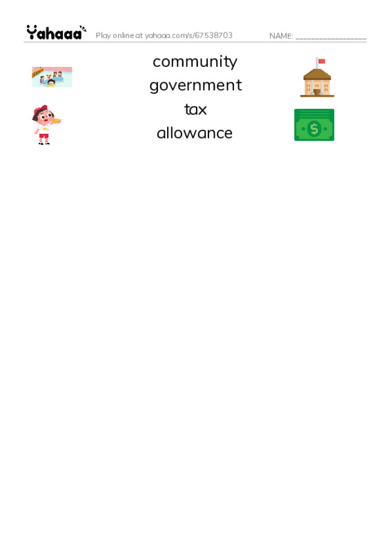 RAZ Vocabulary O: The Backpack Tax PDF three columns match words