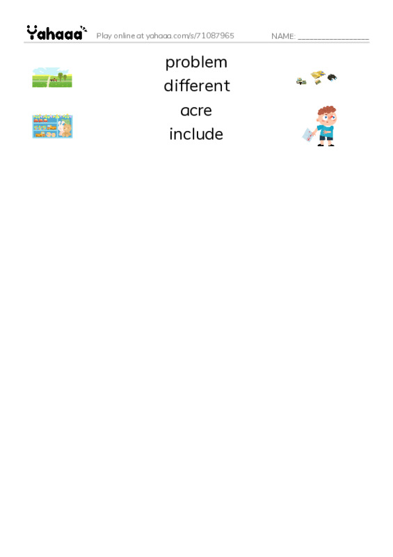 RAZ Vocabulary O: The Great Land Run PDF three columns match words