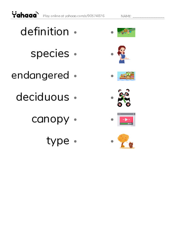 RAZ Vocabulary O: Woods of Wonder PDF link match words worksheet