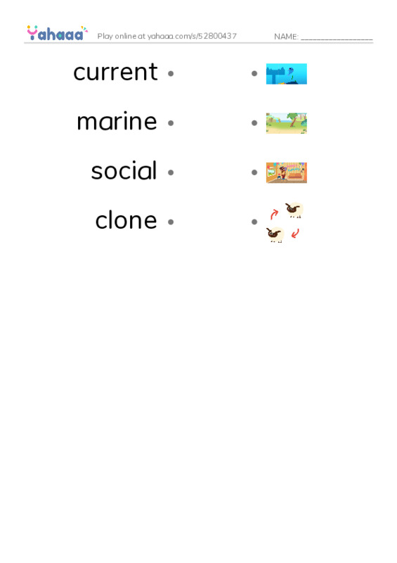 RAZ Vocabulary O: You're a Jellyfish PDF link match words worksheet