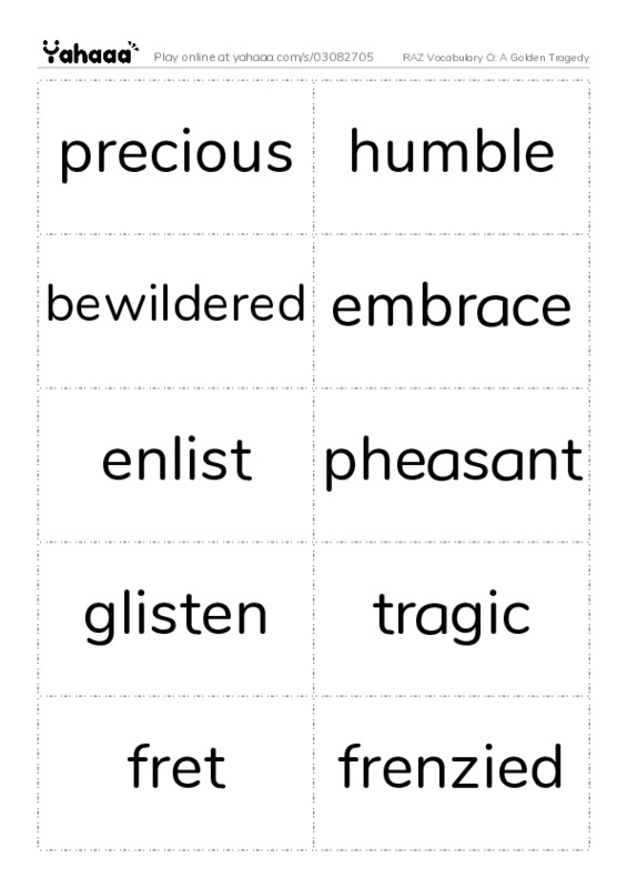 RAZ Vocabulary O: A Golden Tragedy PDF two columns flashcards