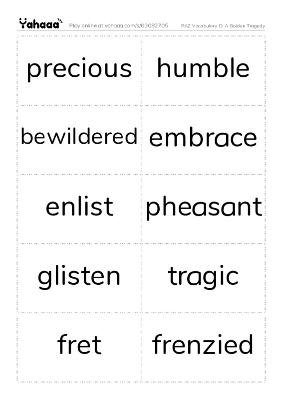 Free Worksheet On RAZ Vocabulary O A Golden Tragedy Two Yahaaa 