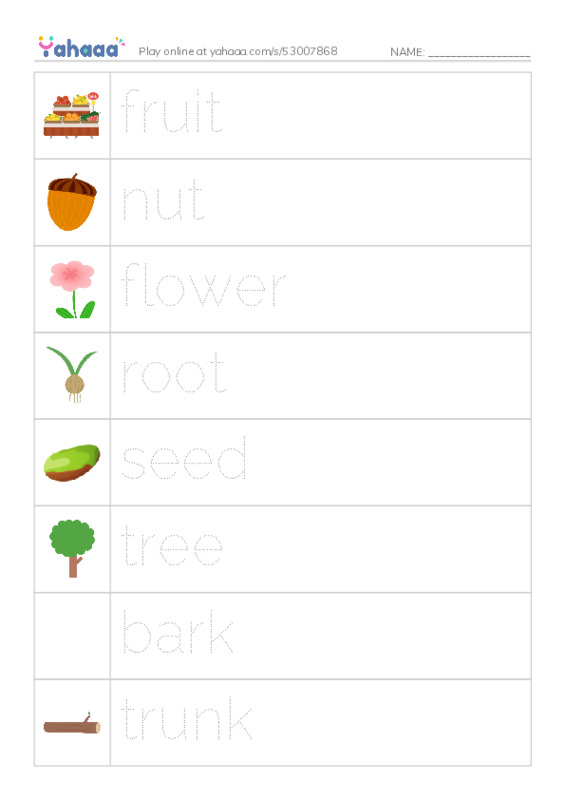 RAZ Vocabulary O: About Trees1 PDF one column image words