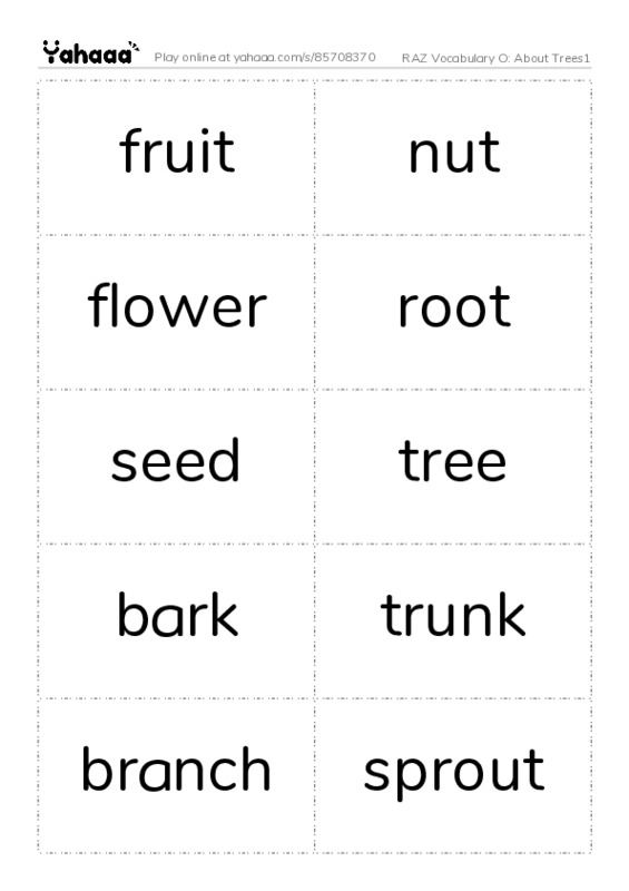 RAZ Vocabulary O: About Trees1 PDF two columns flashcards