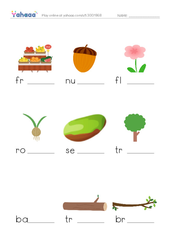 RAZ Vocabulary O: About Trees1 PDF worksheet to fill in words gaps
