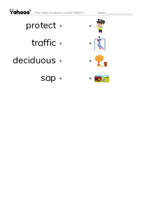 RAZ Vocabulary O: About Trees2 PDF link match words worksheet