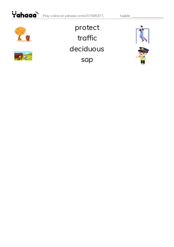 RAZ Vocabulary O: About Trees2 PDF three columns match words