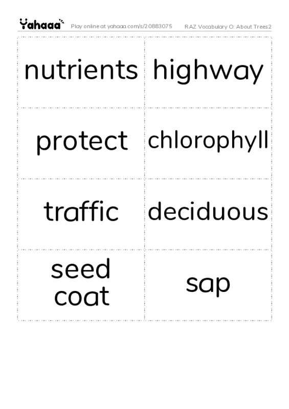 RAZ Vocabulary O: About Trees2 PDF two columns flashcards