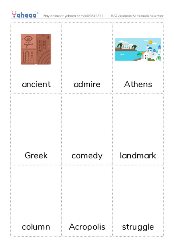RAZ Vocabulary O: Acropolis Adventure PDF flaschards with images