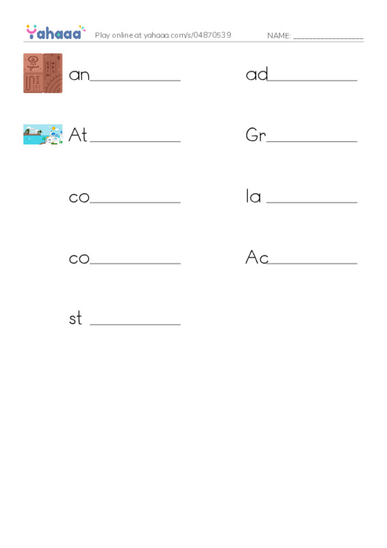 RAZ Vocabulary O: Acropolis Adventure PDF worksheet writing row