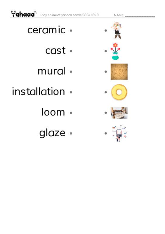 RAZ Vocabulary O: Art Around Us PDF link match words worksheet