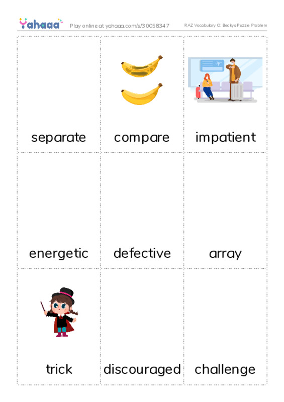 RAZ Vocabulary O: Beckys Puzzle Problem PDF flaschards with images