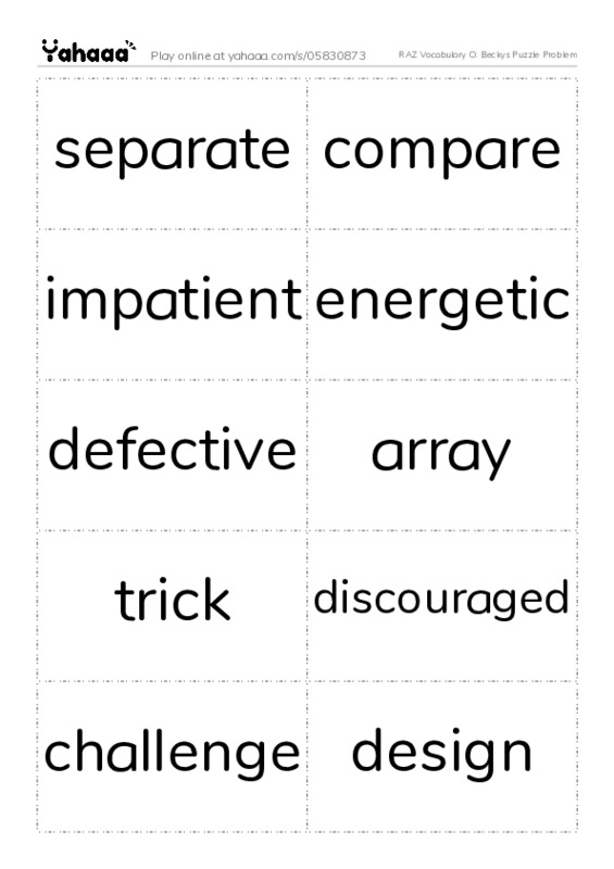 RAZ Vocabulary O: Beckys Puzzle Problem PDF two columns flashcards